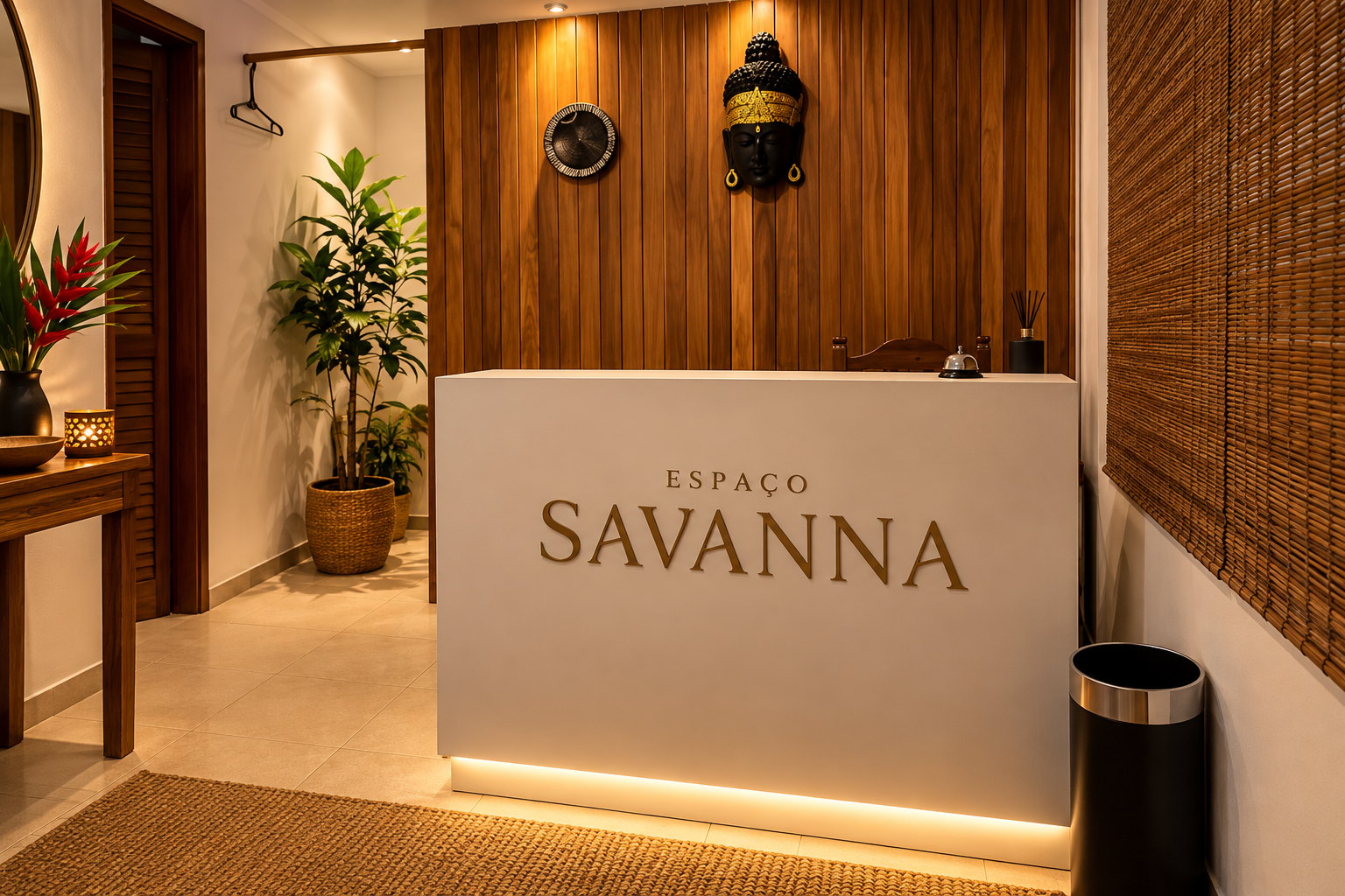 Recepção iluminada com o painel Espaço Savanna