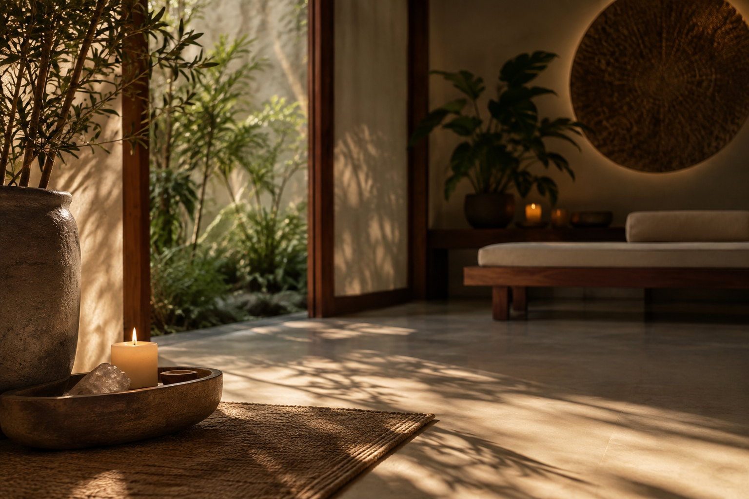 Suíte do Espaço Savanna com jardim interno e luz de velas