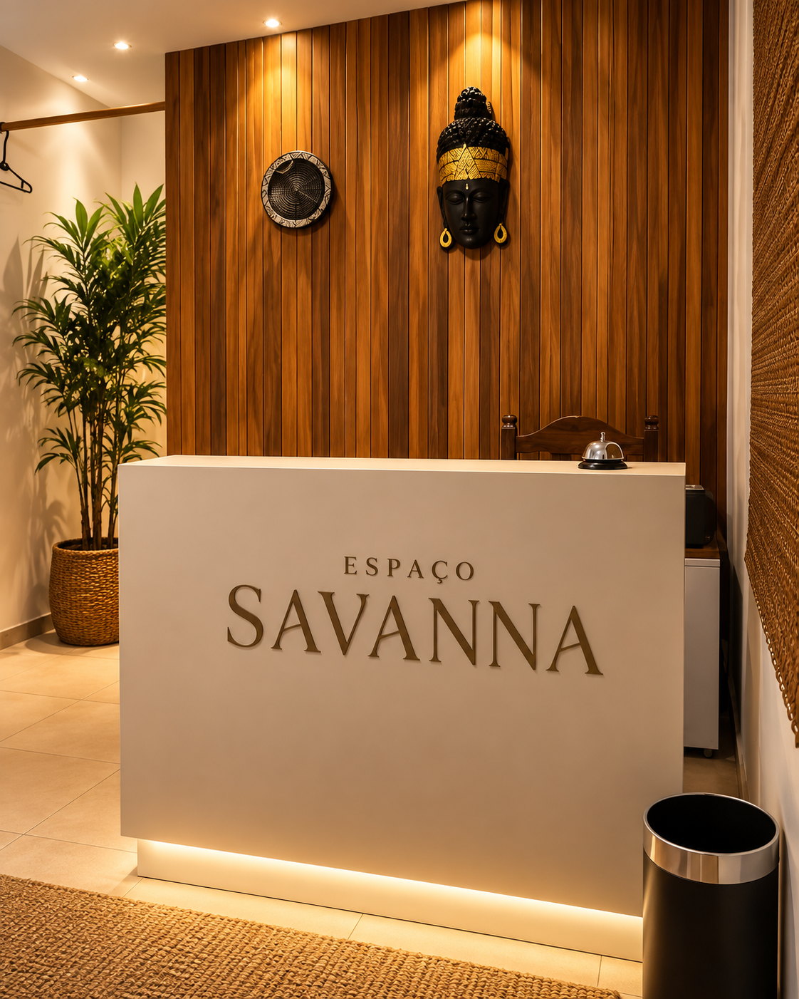 Recepção com o painel Espaço Savanna